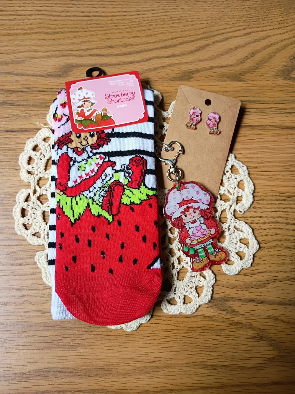 Strawberry Socks, Keychain, And Earrings Set